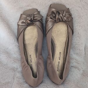 ANTONIO MELANI Metallic Bronze Flats with Bow